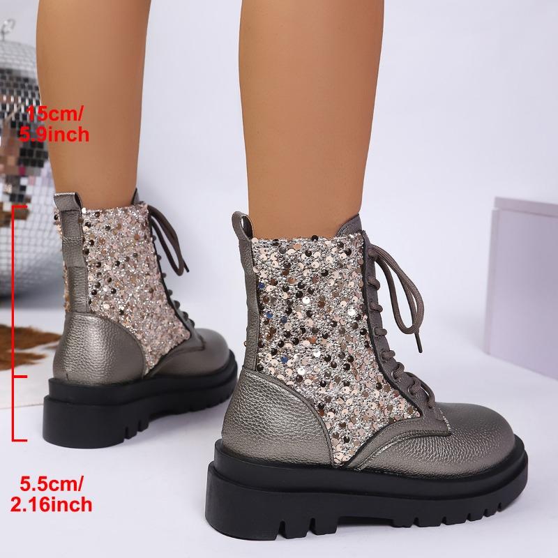 New Large-sized Shoes Women's Shoes, Round-toed Thick-soled Lace-up Fashion Boots