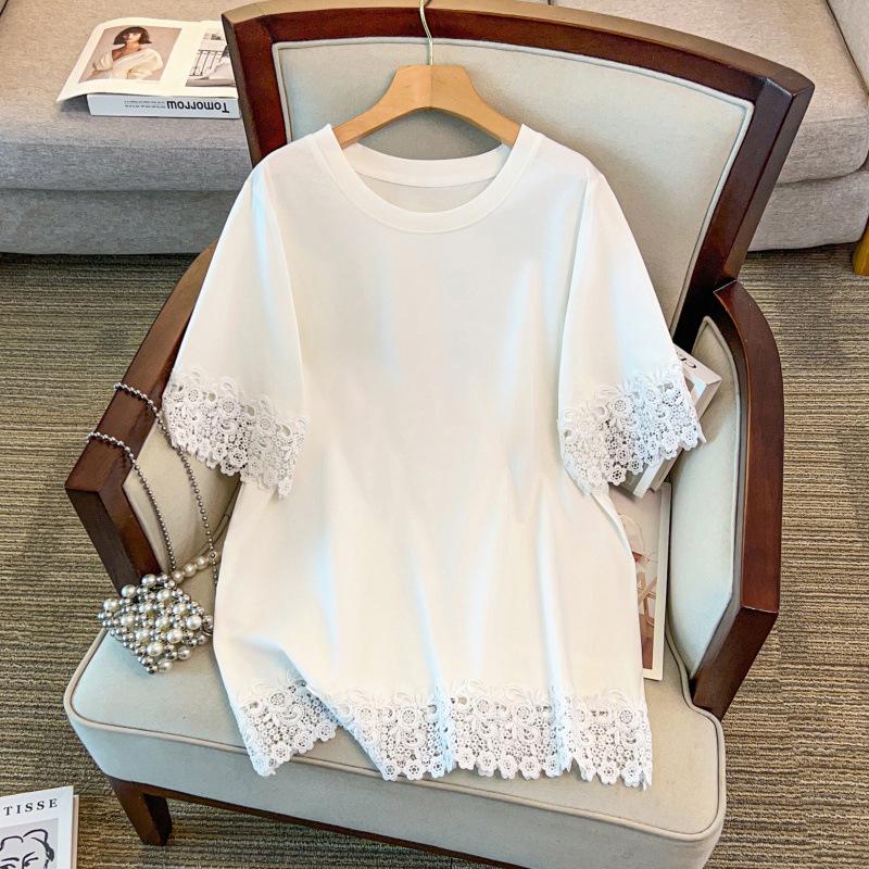 Plus Size Women's Loose Round Neck Mid-Length Short Sleeve T-shirt (Bust 150/160)