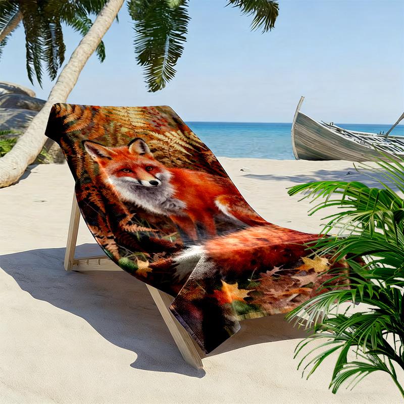 Fox Art Print Beach Towel, Large Soft Quick Dry Towel for Beach Camping Swimming