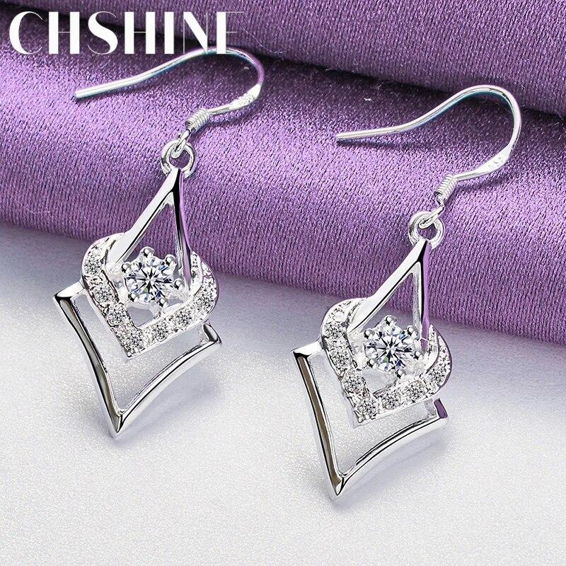 CHSHINE 925 Sterling Silver Geometric Zircon Earrings For Women Fashion Charm Jewelry
