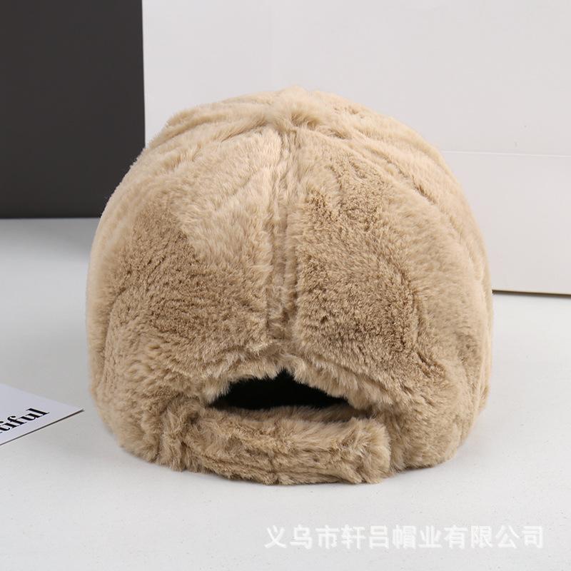 New casual versatile solid color plush baseball cap for women's autumn and winter thick fluffy warm and cold-proof cap