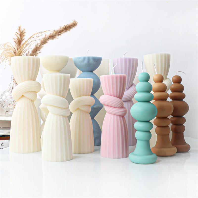 Upgraded Knot Cylindrical Candle Silicone Mold Bow Knot Stripe Cylindrical Candle Mold Vase Shape Candle Acrylic Plastic Mold