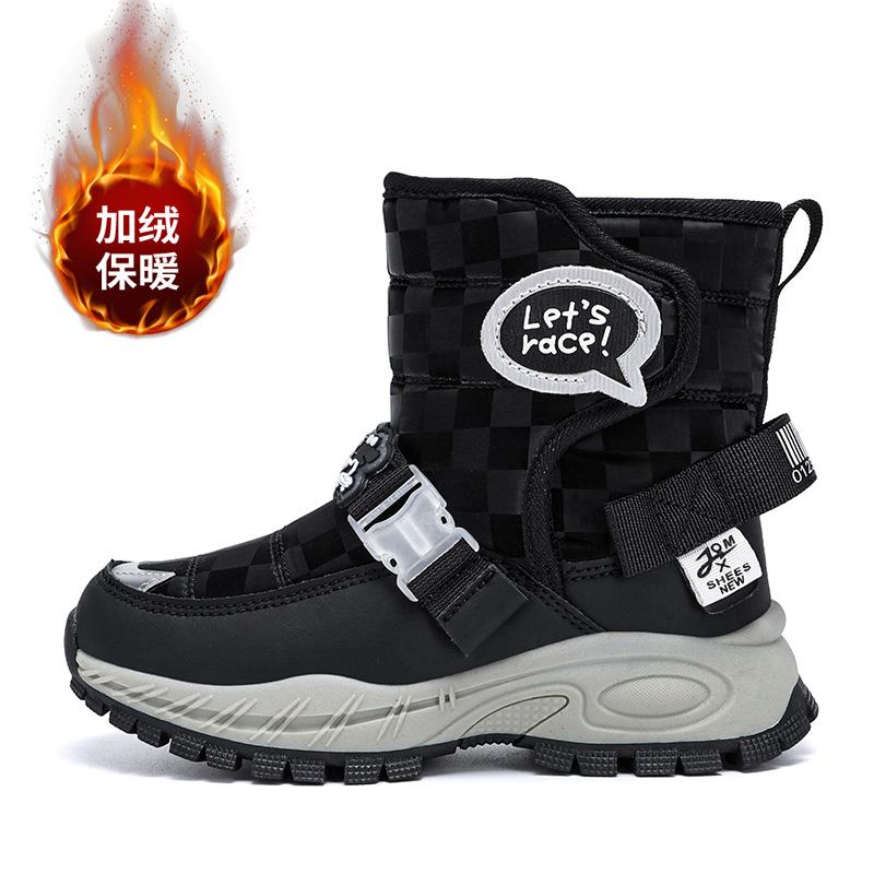 

Girls snow boots winter new middle and older children s piled thickened cotton shoes boys and girls non-slip warm snow boots 38/24cm чорний