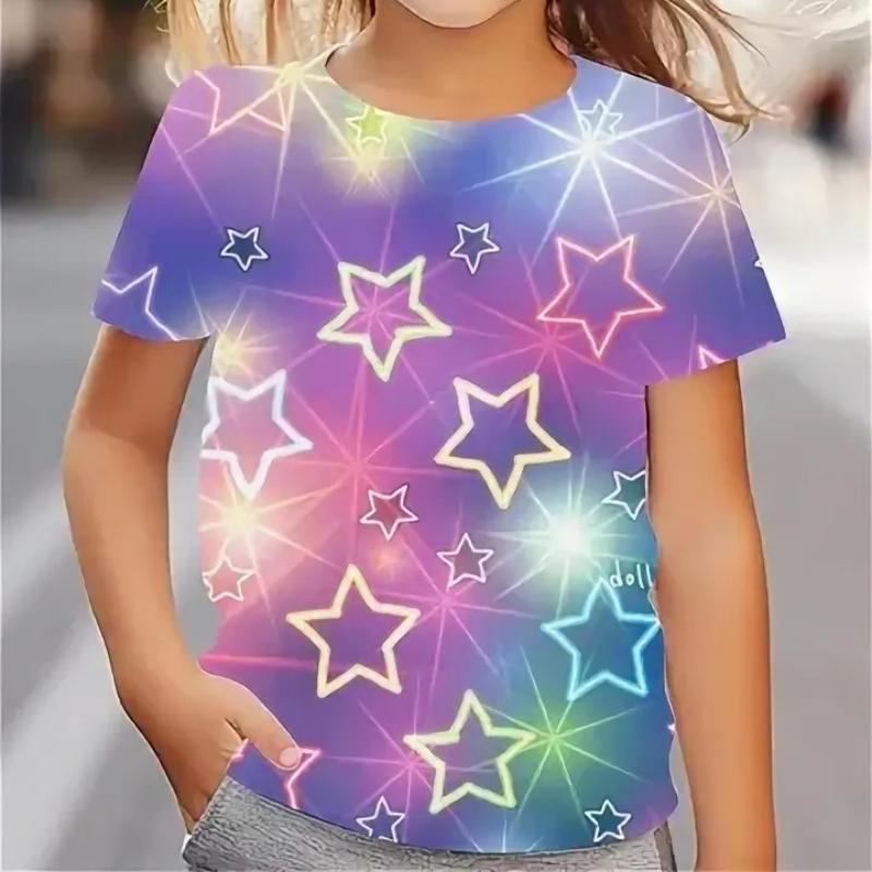 Cute Short Sleeved Shirt Cartoon Print Girls Children Soft Comfortable T-Shirts Girls