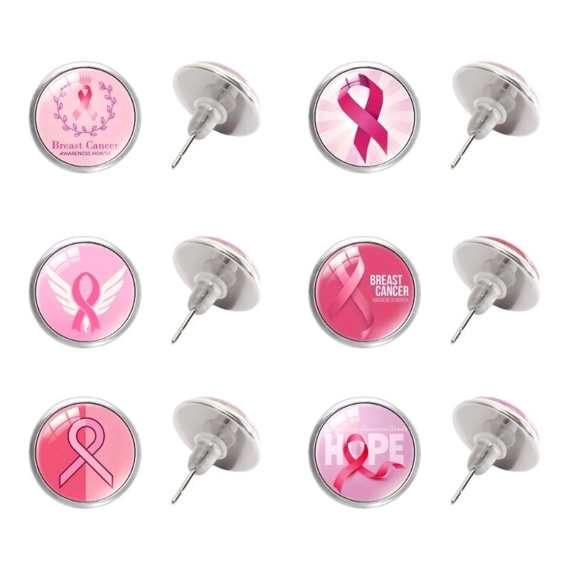 Stylish Breast Cancers Awareness Earrings Gemstones Glass Material Ear Accessories For Fashionable Outfit Pairing