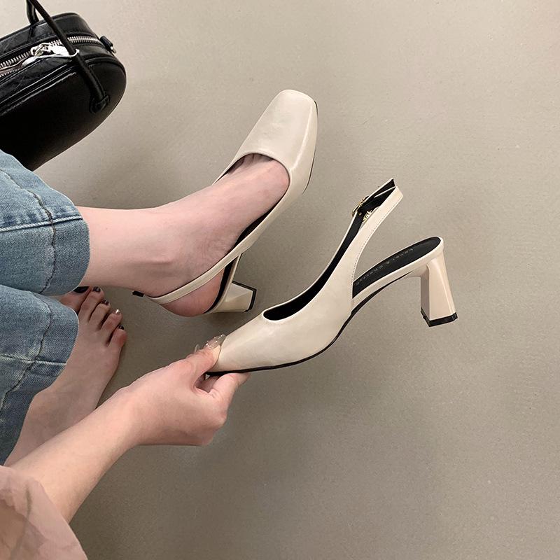 

«Летние женские туфли на каблуке с открытым носком и французским шиком 2025 года» 36 бежевый