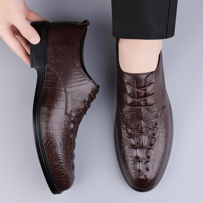 Fashion Genuine Leather Men's Oxfords Shoes Crocodile Pattern Men Casual Shoes Business Shoes for Men All-match Men Wedding Dress Shoes