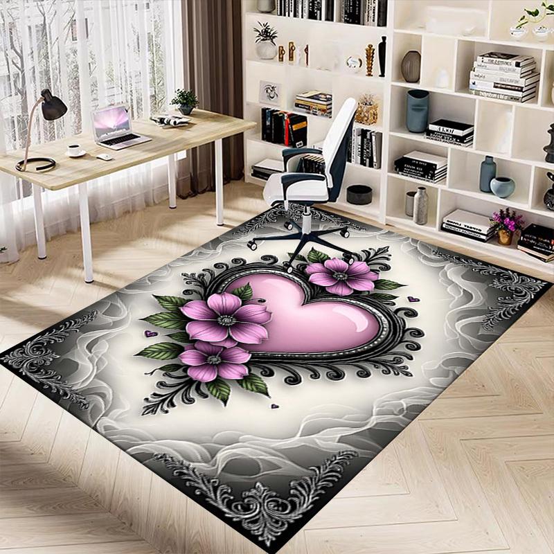 1PC Heart Flowers Non-Slip Floor Carpet Compatible for Office&Living Room&Dining room - Flat-Weave Machine- Soft & Pattern-E302