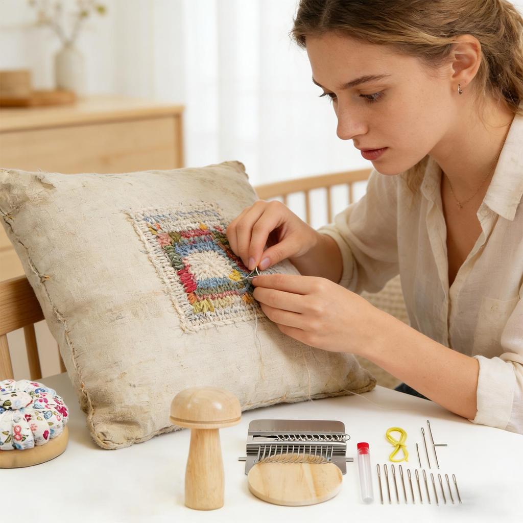 Sock Darning Kit Weaving Darning Tool With 14 Hooks 14 Needles 50 Colors Of Thread Patch Mending Weave Kit For Beginner