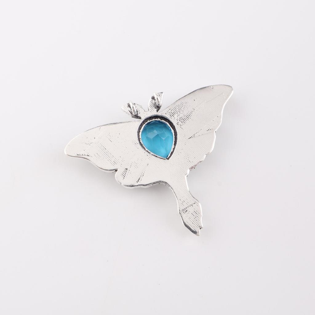 Swiss Blue Topaz  Gemstone 925 Sterling Silver Boho Jewelry Vintage Pendant 1.2" CP-31-1