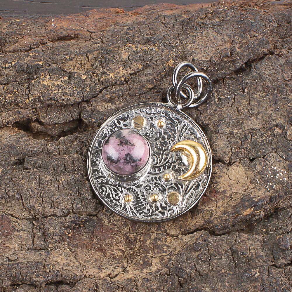 Black Rhodonite Gemstone Jewelry, 925 Sterling Silver Pendant Handmade Gorgeous Silver Chain Pendant For Wedding Gift
