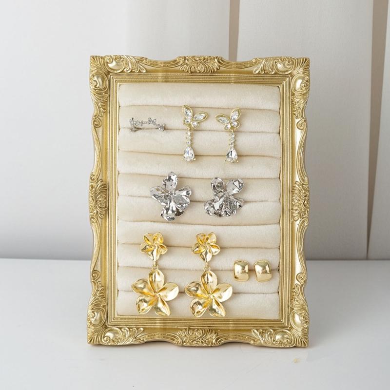 Suporte de Exibição de Joias Veludado Estilo Porta-Retrato Vintage Para Anéis Brincos e Pequenos Acessórios Com Múltiplas Opções de Cor