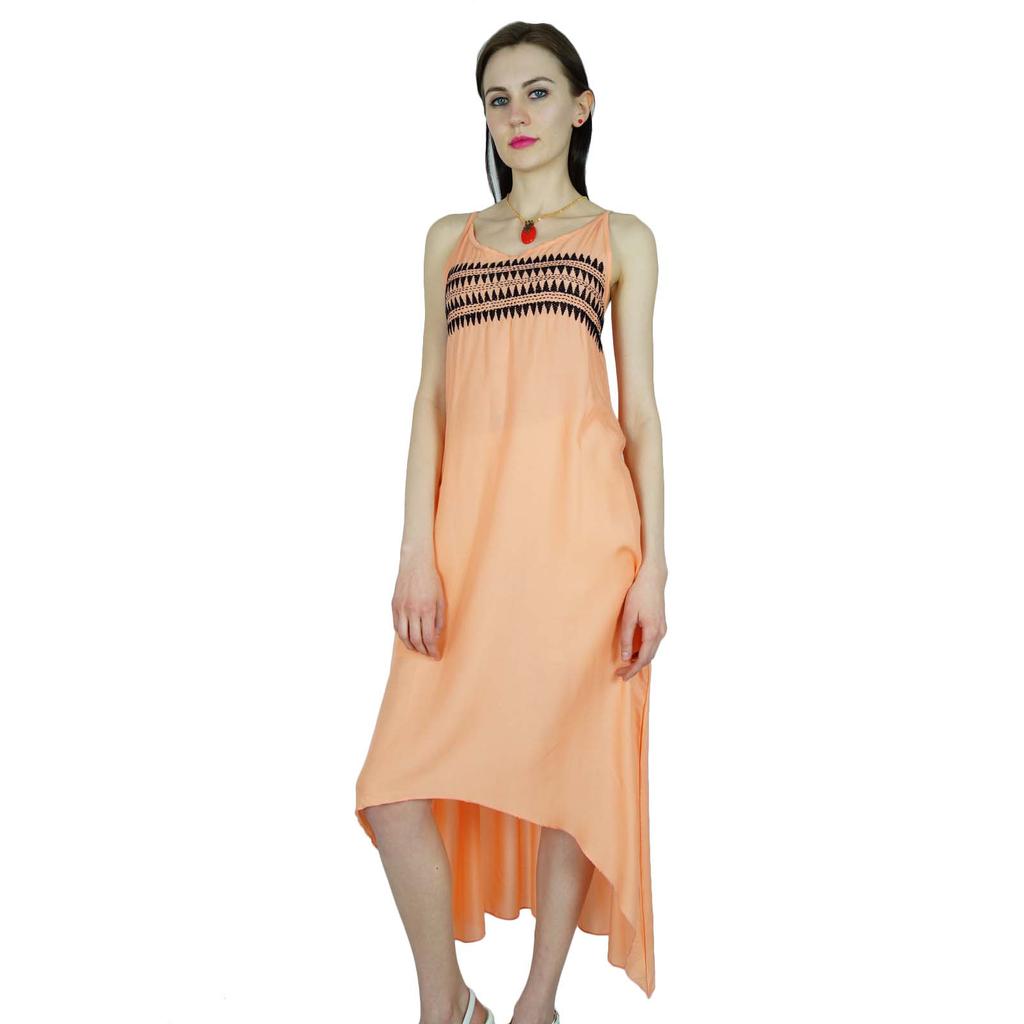 Bimba Women Summer Dress Mid Calf Length Embroidered Asymmetrical Dress