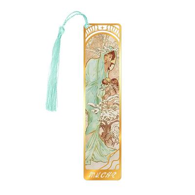Portable Metal Tassel Metal Bookmarks Mucha Retro Style Aesthetic Book Page Holder Reading Book Paper Clip Book Lovers