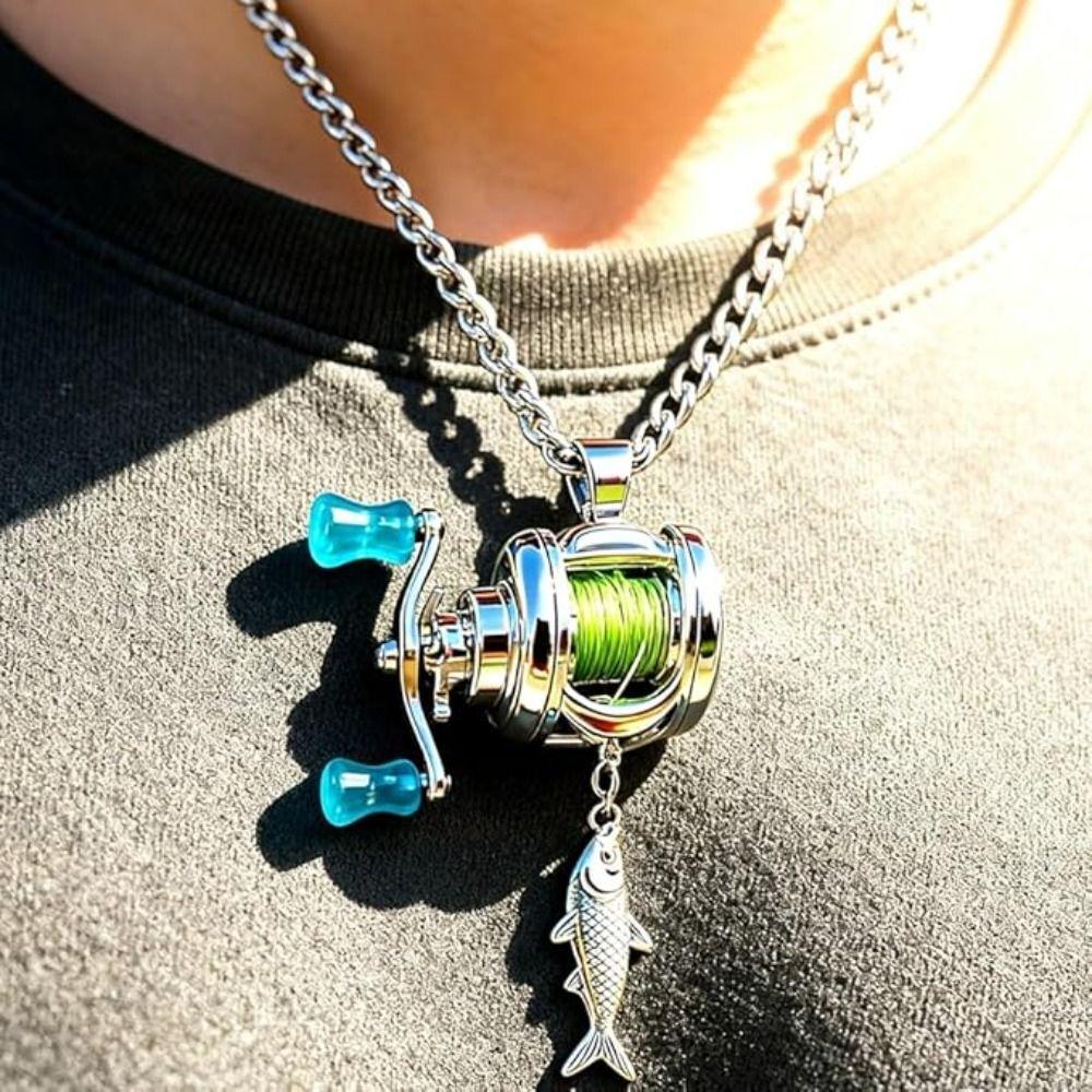 Creative Gift with Rotatable Handle Mini Fishing Reel Jewelry Accessories Alloy Fishing Reel Ring DIY Fishing Reel Jewelry Set