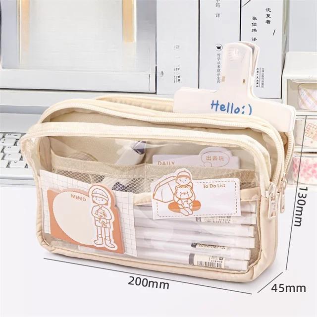 New Kawaii Transparent Pencil Bag School Supplies Storage Multifunctional DIY Cute Stationery Kid Pen Case Girls Makeup Bag