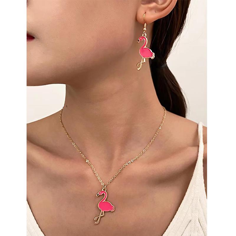 

2Pcs Women s Flamingo Jewelry Set, Pink Bird Necklace & Earrings, Cute Trendy Fashion Accessory Gift