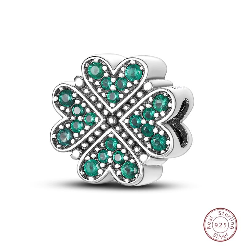 Copper Beaded Four Leaf Clover Lucky Shiny Zirconia For Original 3Mm Bracelet Women Fine Jewelry