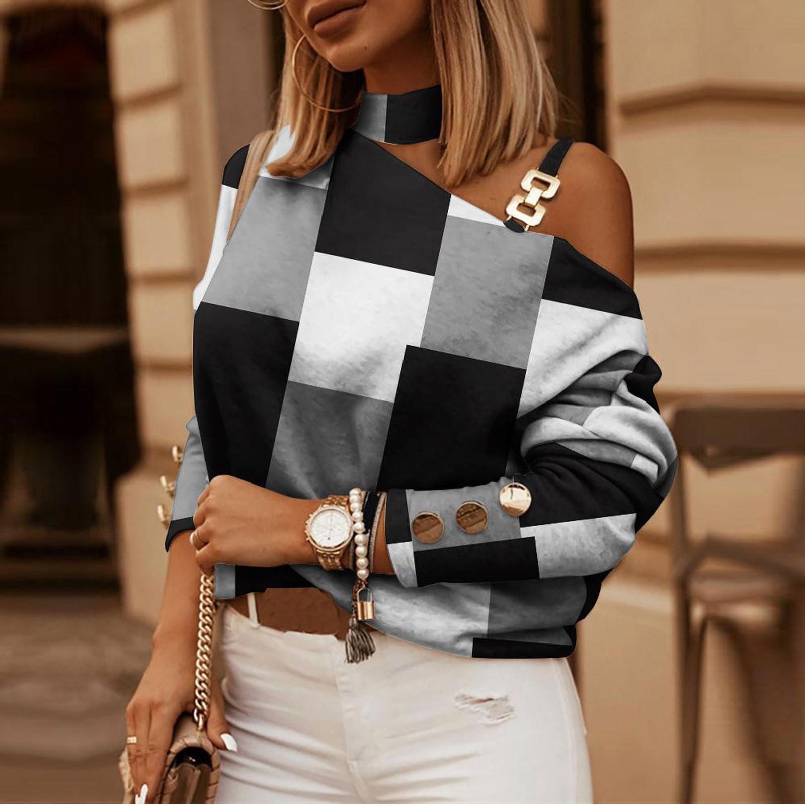 

Жіноча жіноча футболка без бретелей з металевим декором і довгим рукавом L чорний