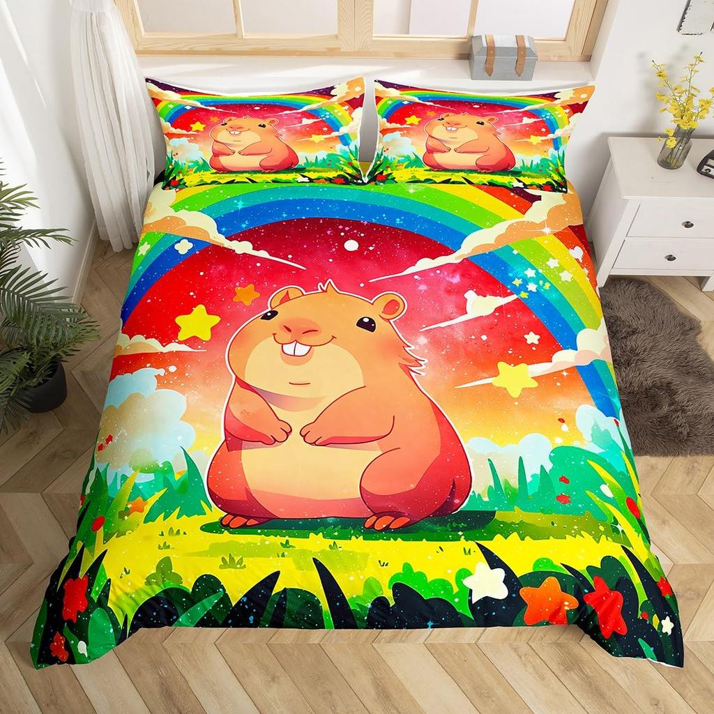 Rainbow Clouds Duvet Cover Sets For Kids Boys Girls Queen King Size Lightweight Quilt Covers Colorful Cartoon Cute Bedding Sets