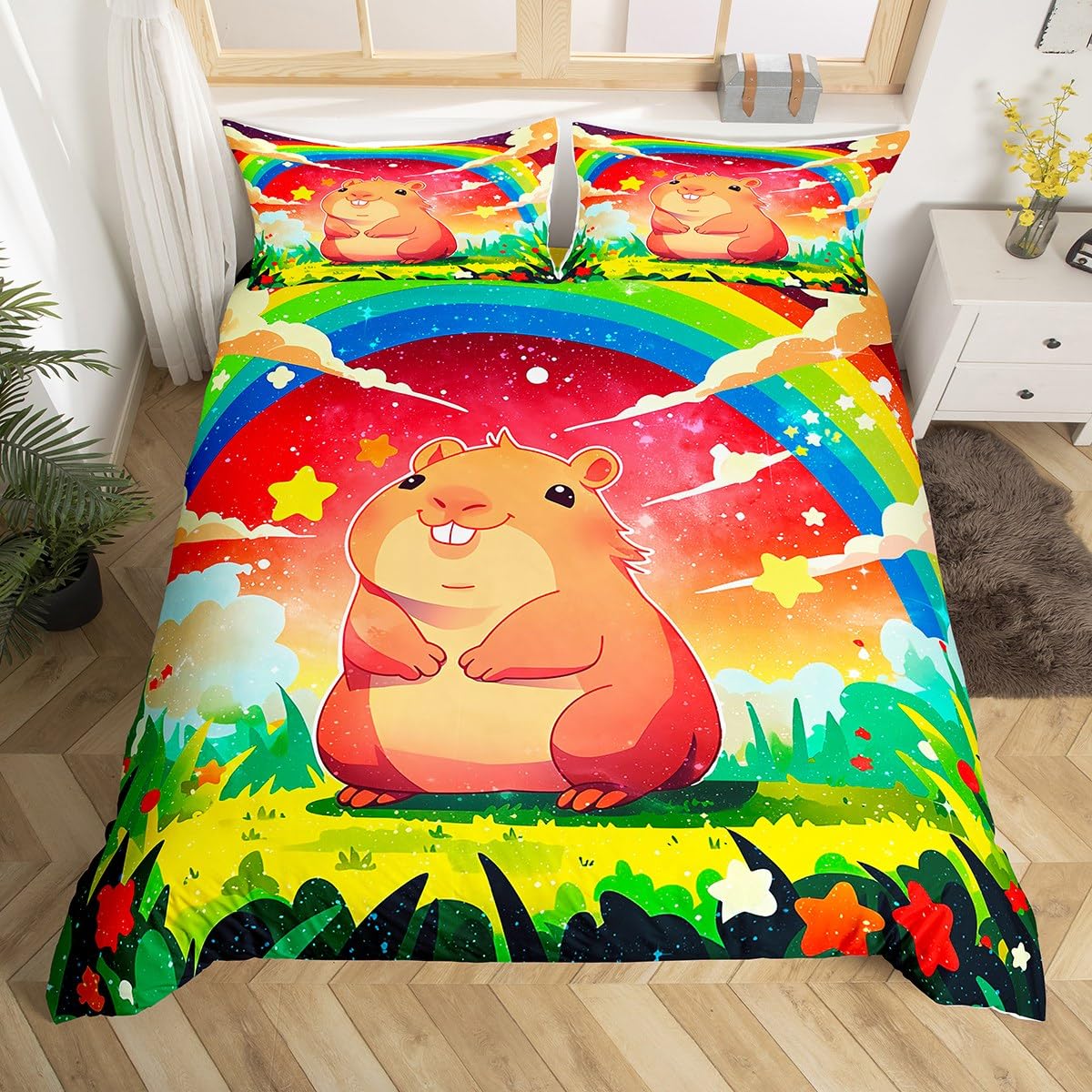 

Rainbow Clouds Duvet Cover Sets For Kids Boys Girls Queen King Size Lightweight Quilt Covers Colorful Cartoon Cute Bedding Sets EU Single(135x200cm)