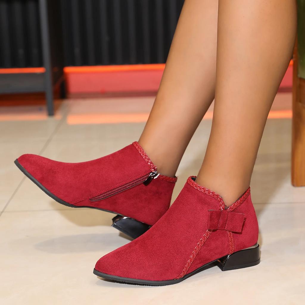 Fashionable New Pointed Low Cut Elegant and Sexy Comfortable Women's Boots, Winter Suede Anti Slip Large Casual Work Boots