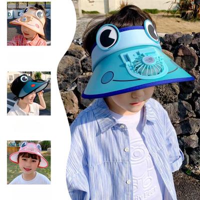 New Summer Children's Sun Hat Rechargeable Children's Fan Frog Big Brim Sun Protection and Breathable Fashion Top Hat