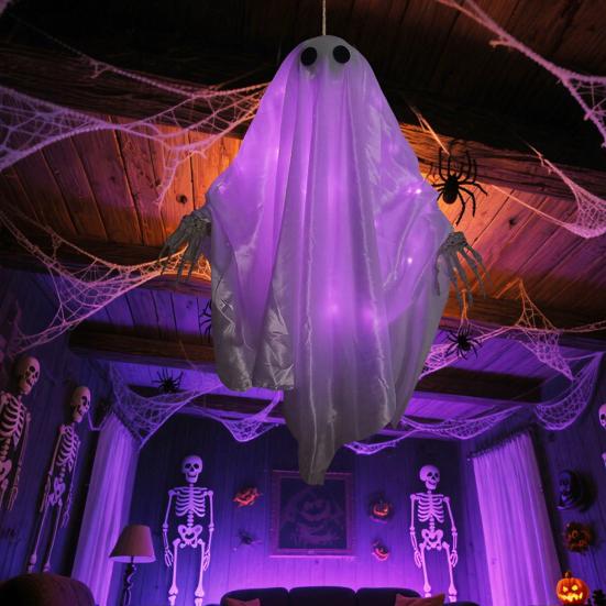 Halloween Decoration Realistic 5 FT Hanging Swing Ghost Decor with String Lights Spooky Cute Ghosts for Front Porch Yard Tree Festive Atmosphere