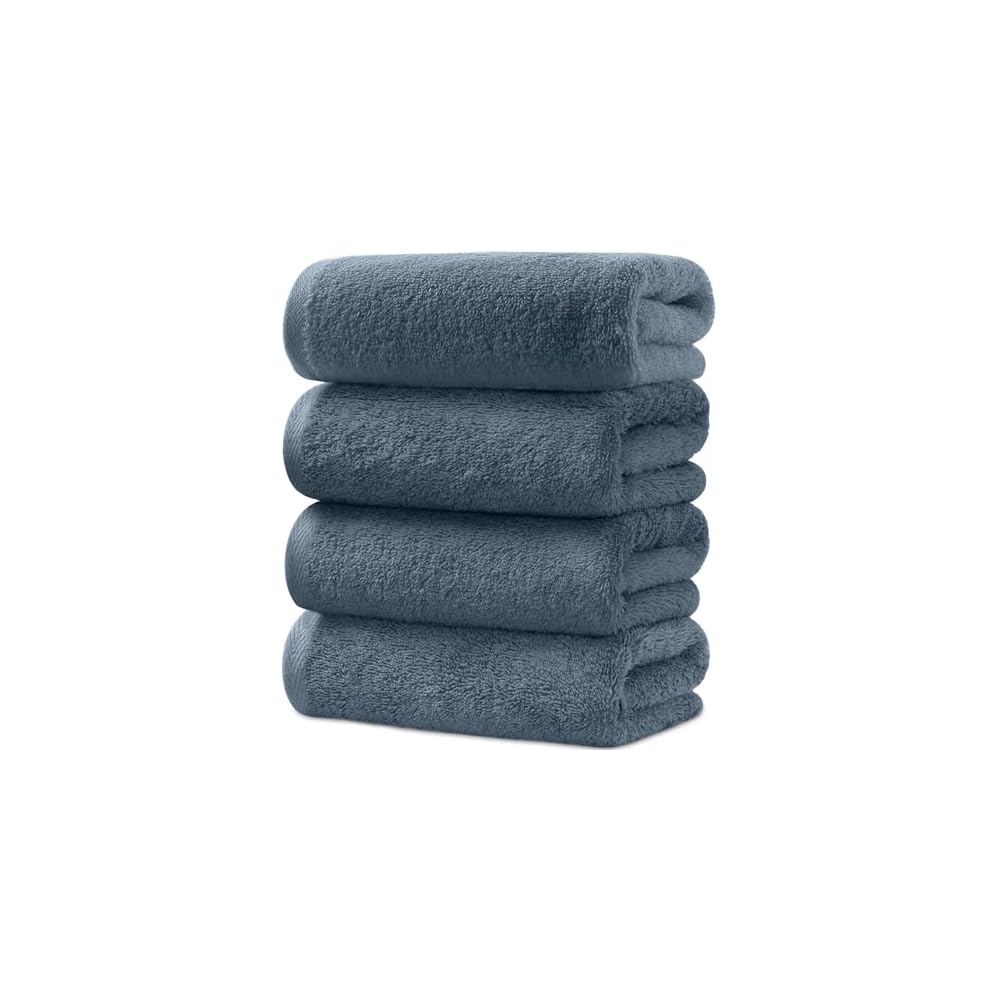 AYO Bath Towel 4-Piece Set, Smoke Blue, Hotel Quality, Soft, 100% Cotton, Highly Absorbent,