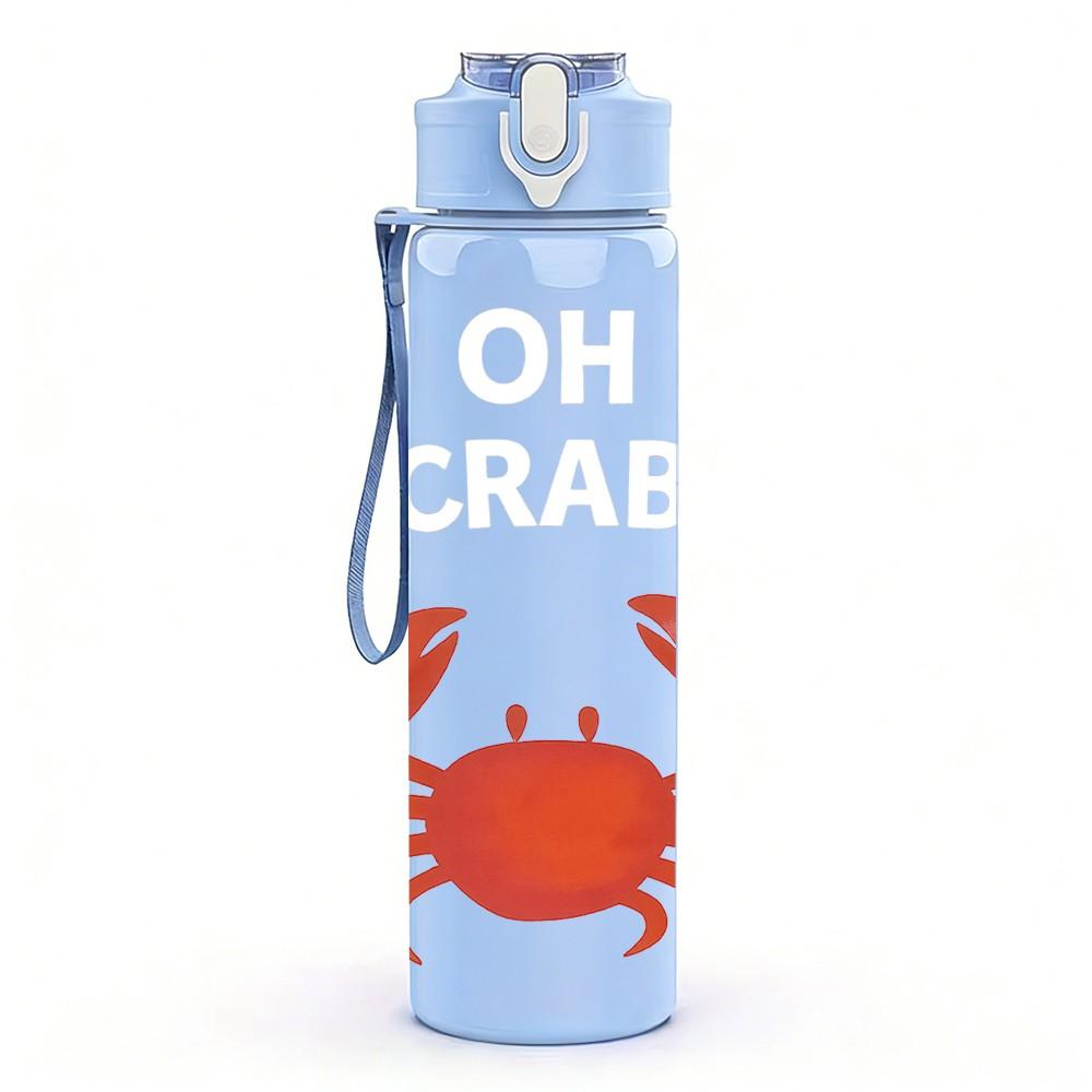 1PC Red Crab Cartoon Graphic 750ml Color Plastic Sports Water Bottle Leakproof Flip Straw Lid For Sports Office Home Use