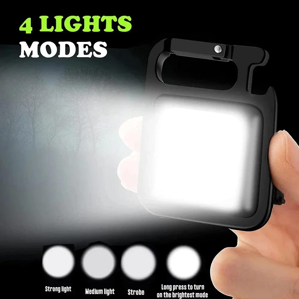 Portable Multifunctional Mini LED Flashlight Keychain 4 Lighting Modes USB Charging Work Lights Outdoor Fishing Hiking Light