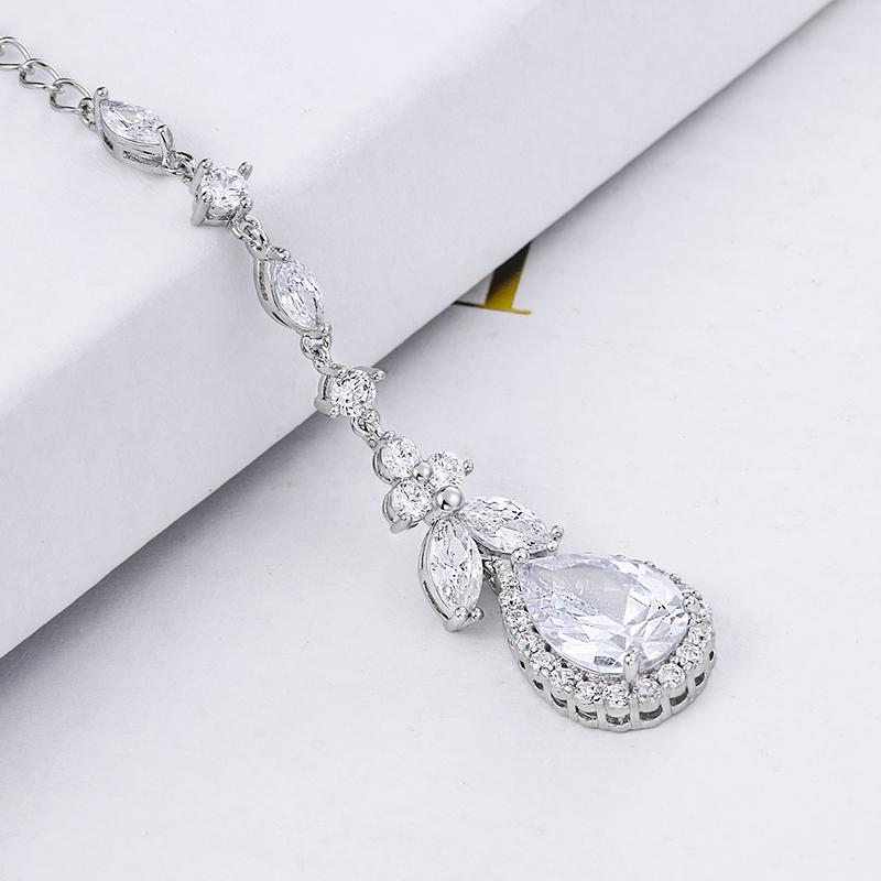 Weiman Rhodium Silver Plated Classic Style Halo Pear Cut Cubic Zirconia Pendant Brass Back Drop for Bridal Wedding Necklace