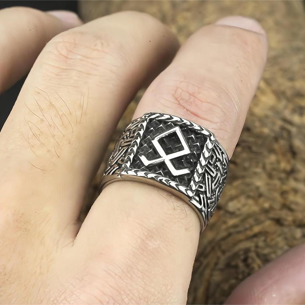 Men's Titanium Steel Viking Rune Ring Retro Rustproof Stainless Steel Band