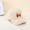 Fashionable and cute solid-color embroidered red fire truck cotton baseball cap for outdoor use, sweat-absorbing and breathable