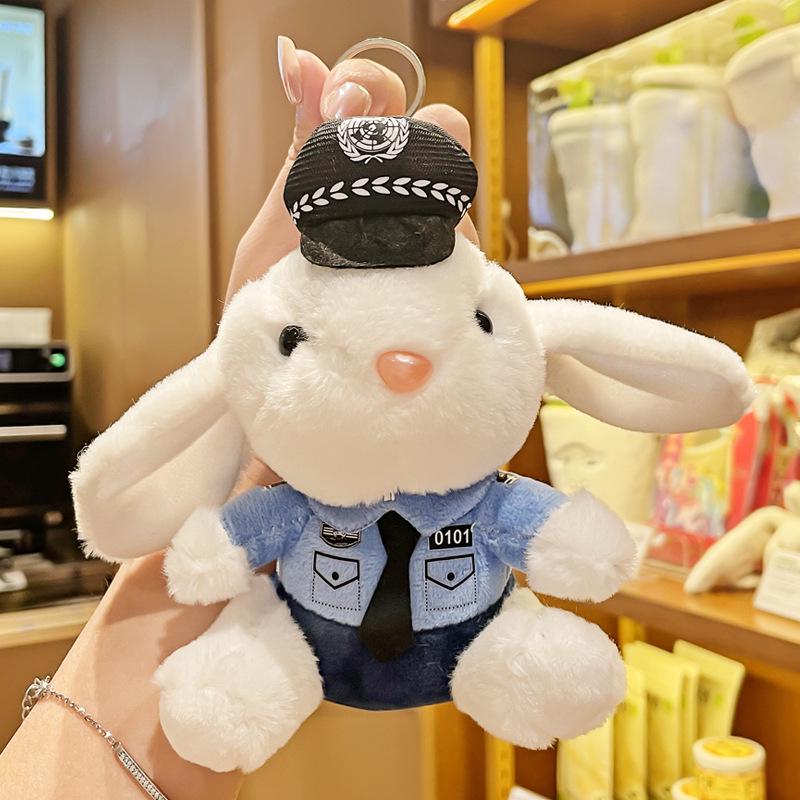 Plush Bunny Police Officer Keychain - Fun Cartoon Traffic Police Figure Pendant for Men, Women, Couples, Backpacks, and Bags