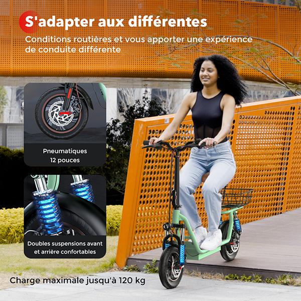 iScooter Electric Scooter I12 25KM/H 500W 7.5Ah 12 Inch Pneumatic Road Tire 30-35KM Range with Basket GREEN Color