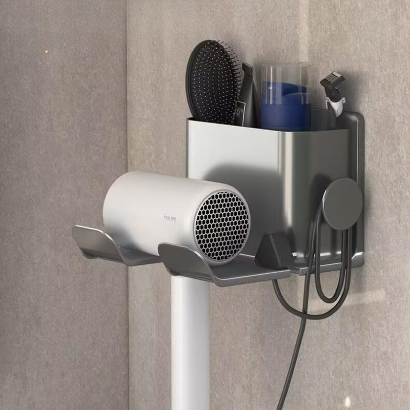 Wall Mounted Hair Dryer Holder, No Drill Waterproof Storage Rack For Bathroom, Wire Management Hook For Blow Dryer, Shower Caddy Organizer