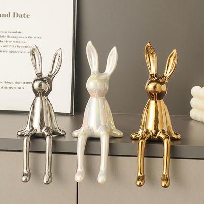 Sitting Rabbit Figurine Long Ears Bunny Resin Statue Sculpture Home Office Bookshelf Desktop Animal Decoration Ornament