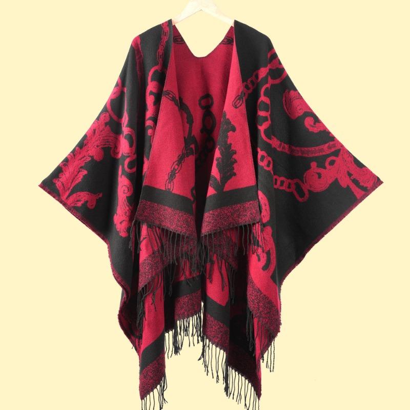 New Product Women's Autumn and Winter Warm Scarf Shawl Cape Fashion Jacquard Fringed Cape Office Warm Blanket