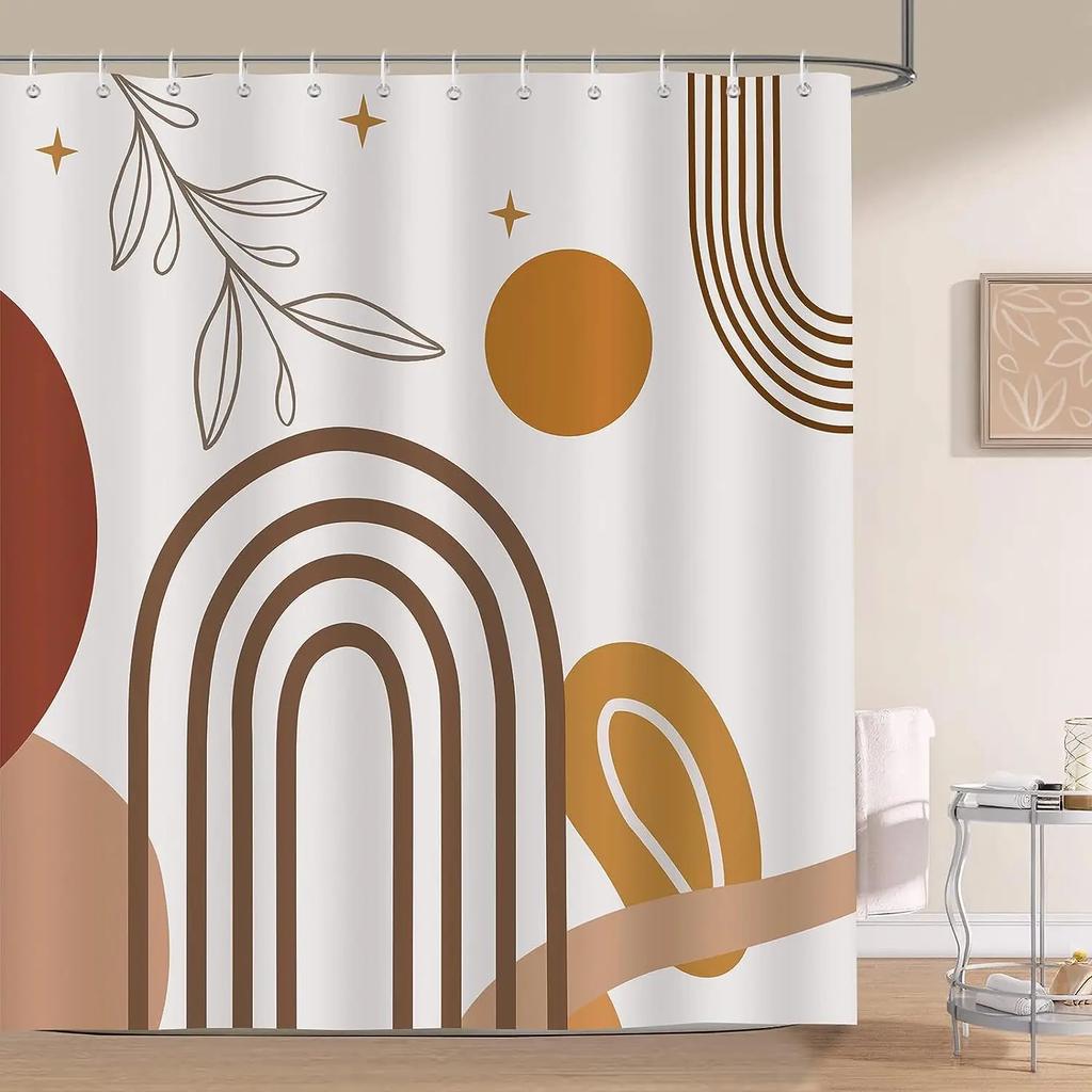 unframed abstract Bohemian shower curtain Medieval arch Sun leaf Modern minimalist aesthetic line geometric decorative shower cu