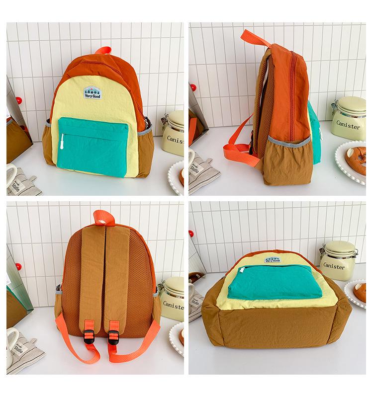 Spring/Summer 2026 Color Block Kids' Backpack: Contrast Color Kindergarten & Casual Outing Bag