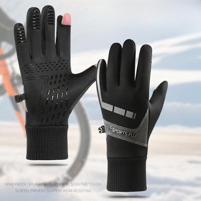 Fahrradhandschuhe für Herren im Winter Wasserdicht und Rutschfest Touchscreen Outdoor Radfahren und Laufen Plus Samt Reflektierende Sport Warme Handschuhe