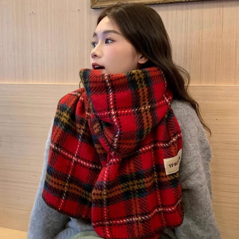New Year of the Dragon Red Scarf Women's Winter New Plaid Imitation Cashmere Scarf Shawl Student Gift