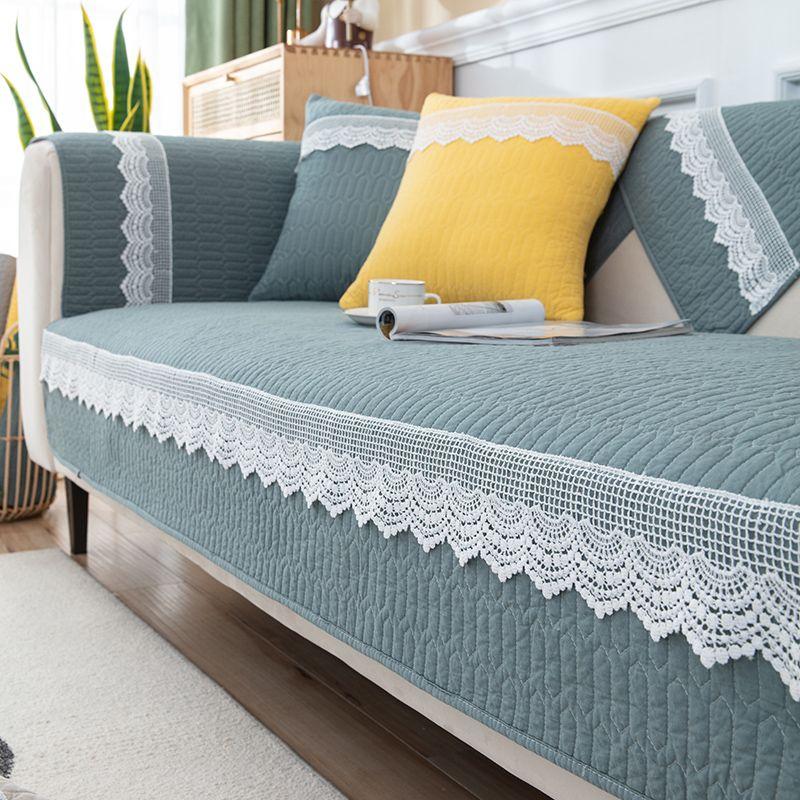 

Washed Cotton All Cotton Pure Cotton Sofa Cushion Sofa Cover All Year Round General Fabrics Sofa Towel Pure Color Minimalist Plain Non Slip Water Washed Cotton Elegant Green Lace 70 * 70cm