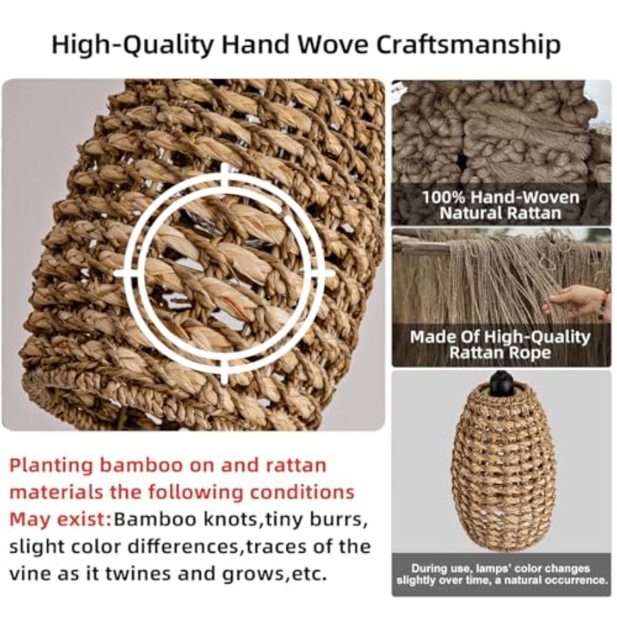 3-Pack Mini Rattan Pendant Light Fixtures 7.09 Boho Hand Woven Seagrass Rattan Chandelier for Dining Living Bedroom Kitchen Far