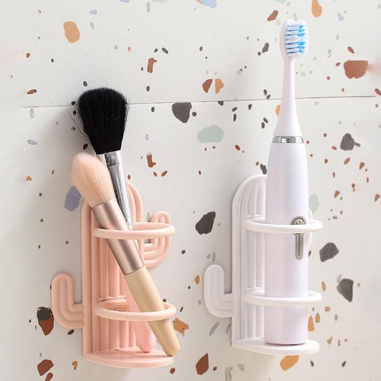 Niedlicher Kaktus-Zahnbürstenhalter, platzsparend, einfache Installation, Wandmontage, stanzfrei, wasserdicht, Badezimmer-Zahnbürsten-Organisationsregal