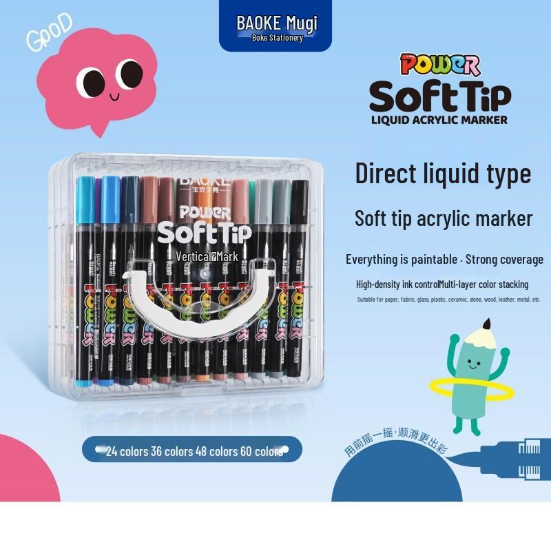 Bocheng Washable Acrylic Marker - Large Capacity, Stackable Colors, Single Tip, Non-Toxic 24 Colors Single Tip