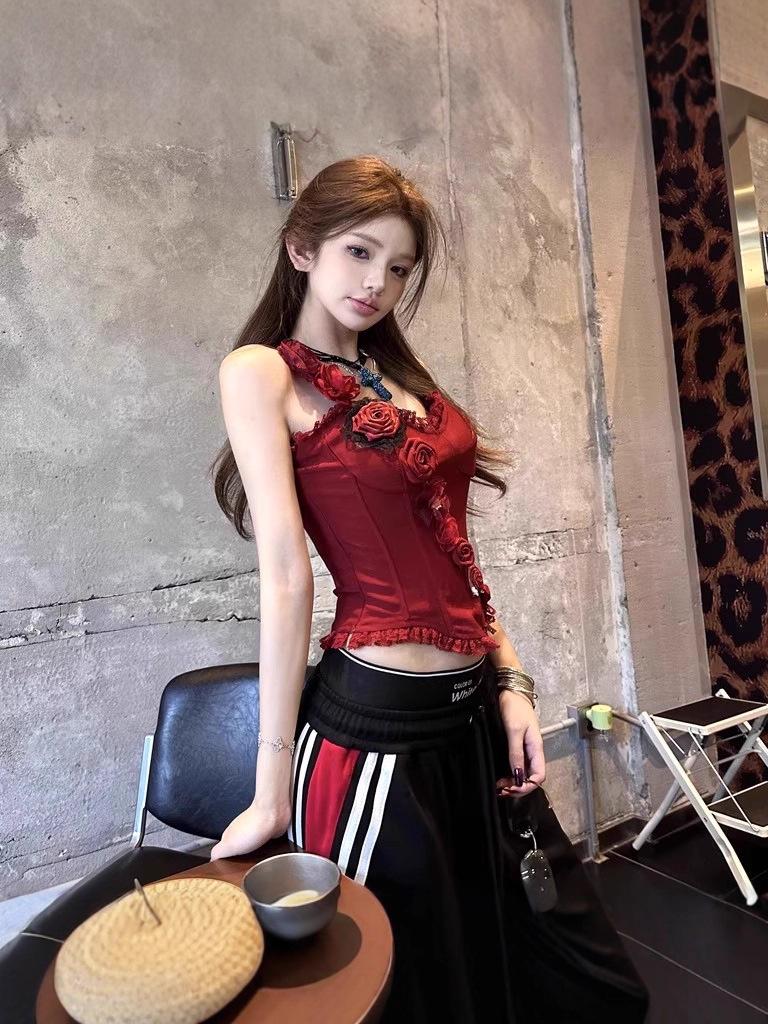 Red Fishbone Strapless Slimming Camisole - Women's Summer Style