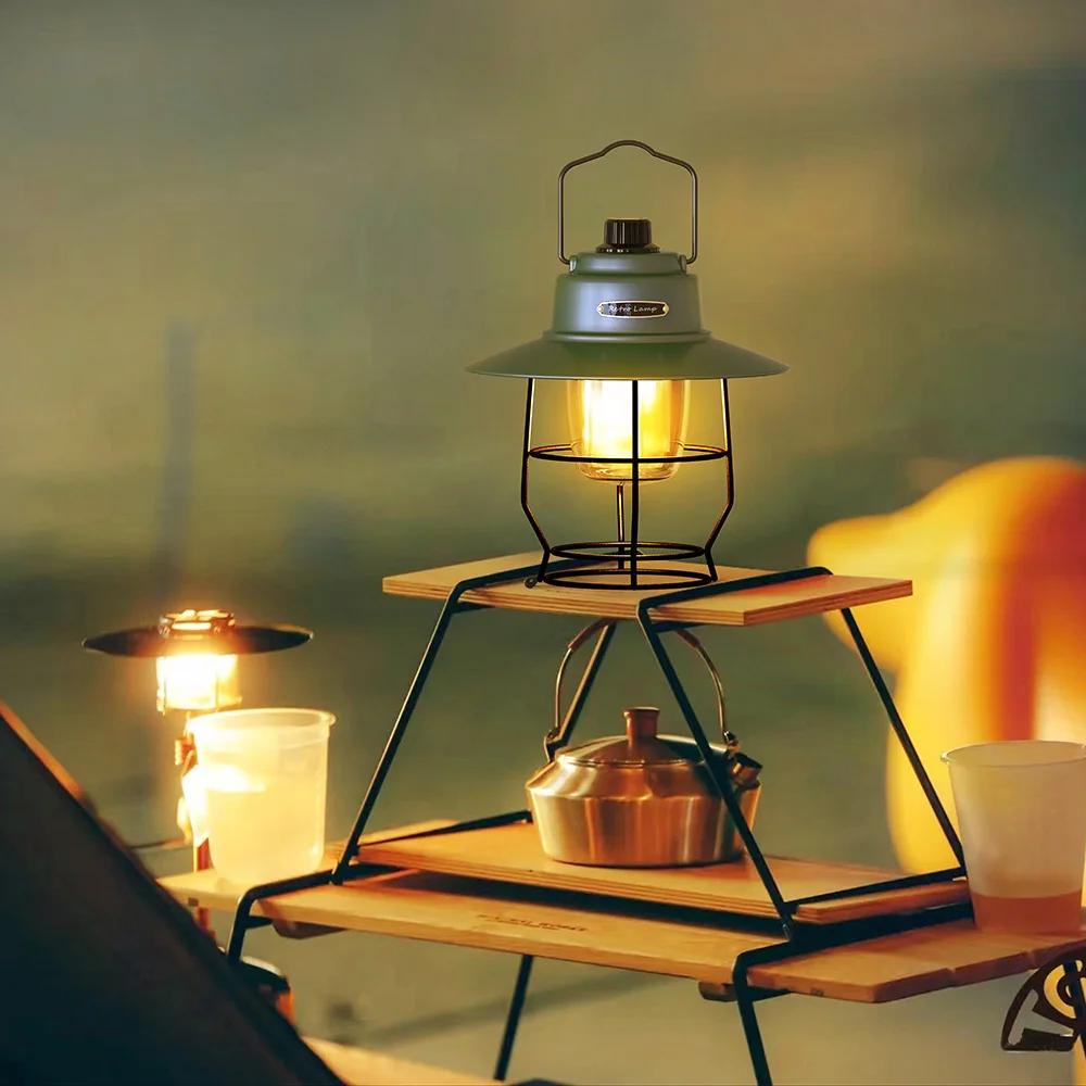 Vintage LED Camping Lantern Battery Powered Portable Waterproof for Camping Emergency Home Power Outages Indoor Outdoor