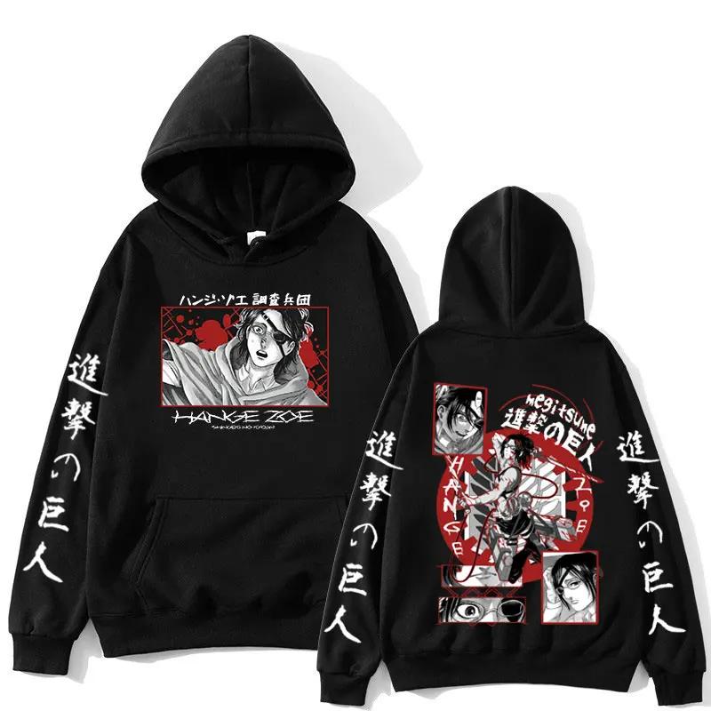 Japanese Anime Attack on Titan Hoodie Hange Zoe Double Sided Graphic Hooded Sweatshirt Shingeki No Kyojin Oversize Hoodies
